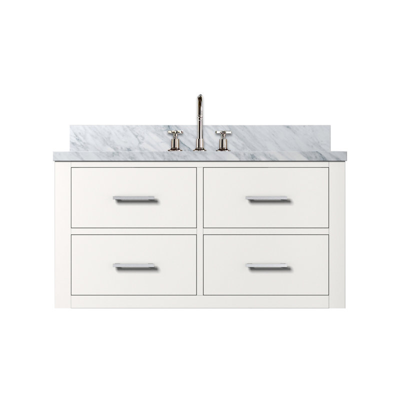 36 po X P 22 po D Meuble-lavabo simple avec comptoir en marbre de Carrare, tiroirs et robinet, Blanc