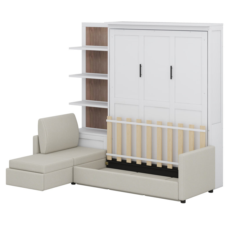 Lit escamotable mural avec canapé et tablettes Murphy, Blanc
