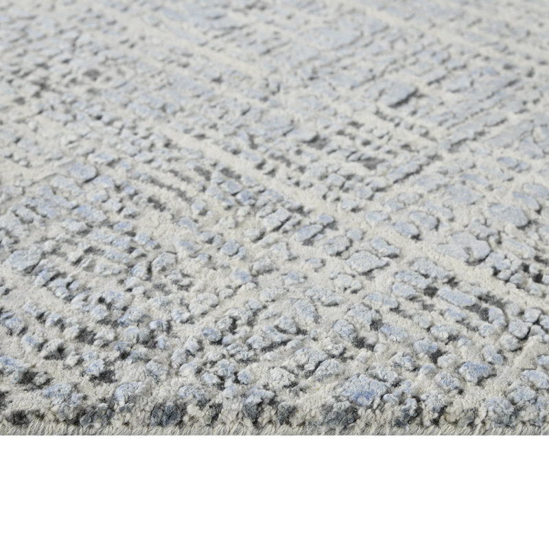Majestic Blue Hand-Knotted Wool and Silk Area Rug 10'x14'