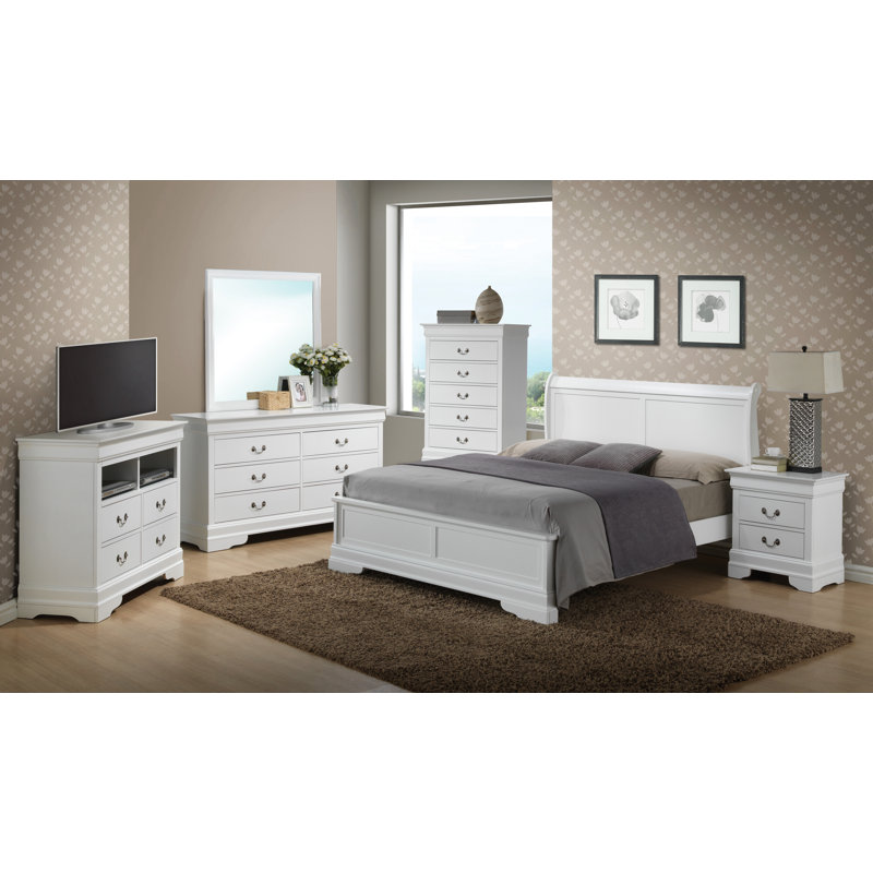 Lit traditionnel en bois, Lit double, Blanc