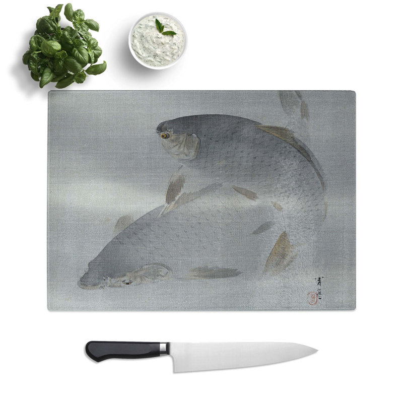 Tempered Glass Carp Swimming Chopping Board, 28.5 cm W x 20 cm L