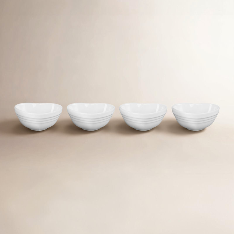 Le Creuset Stoneware Set Of 4 Heart Mini Bowls Multi Color, White