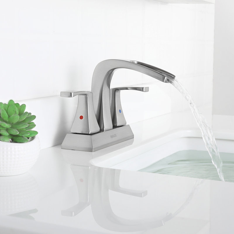 Robinet pour salle de bain à 2 poignées avec drain Doris, Nickel brossé