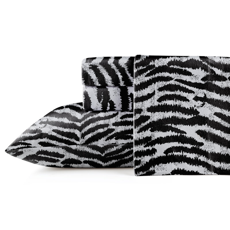 Pointehaven 180 GSM Printed Flannel 100% Cotton Deep Pocket Sheet Set, Twin Sheet Set with 1 Pillowcase, Zebra