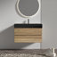 Meuble-lavabo 36 po avec lavabo en quartz d'ingénierie et tiroirs noirs doux, meuble-lavabo mural flottant pour salle de bain moderne, lavabo une pièce noir mat, KD-681687947-681687951-681687944