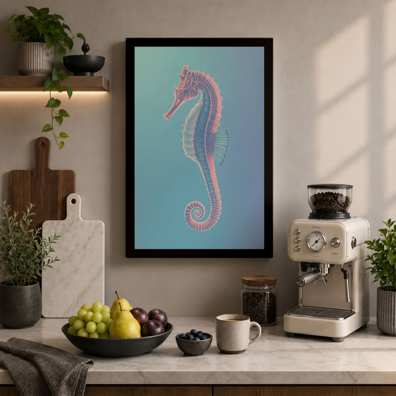 Seahorse Elegance Coastal - Wrapped Canvas, 36x24 - 91.4 x 61.0 cm, Black Border