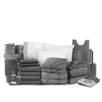 College Dorm Bundles Grey Microfiber 34 Piece Comforter Set