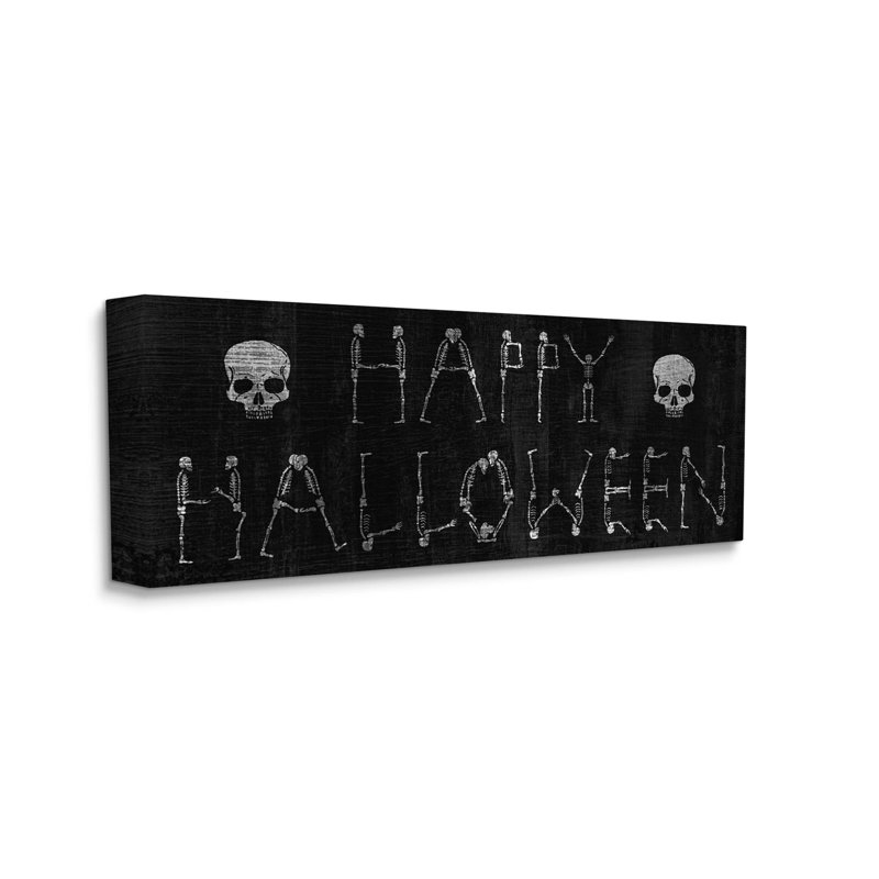 Happy Halloween Skeleton Letters by Lil' Rue - Wrapped Canvas Print, 17" H x 40" W x 1.5"D