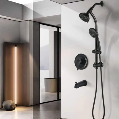 Perceuse - Douche à barre coulissante en acier inoxydable, deux têtes de douche, noir mat, débit de 1,8 gallon par minute, pulvérisation de brouillard hydratant à 7 réglages de massage