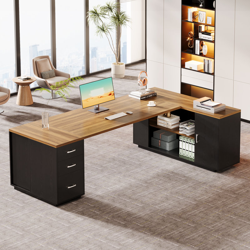 Bureau de direction en L 85,8 po, Brun / Noir