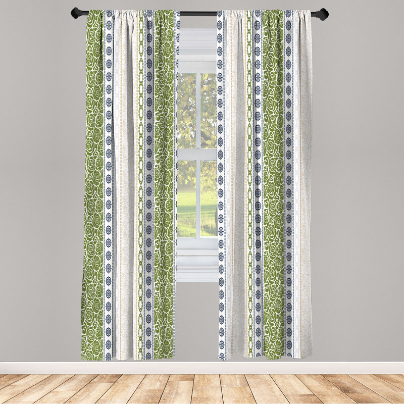 Rideaux roses Dakota Fields, motifs victoriens classiques, Vert olive, L 28 po x L 84 po