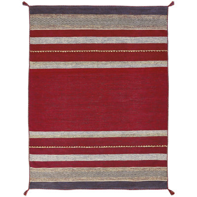 Aalyan Cotton Striped Area Rug in Red