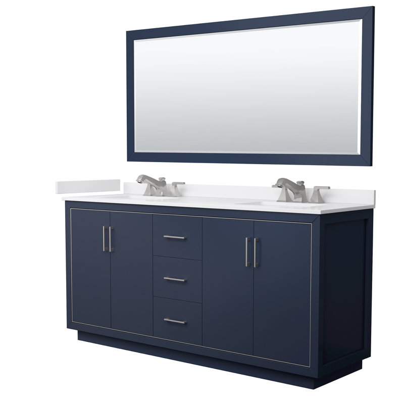 Icon 72" Freestanding Double Bathroom Vanity with Cultured Marble Top, Brushed Nickel, Blue