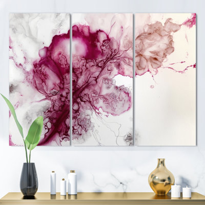 «Viva Magenta Secret Wispers II», ensemble d'art mural sur toile à encre liquide abstraite