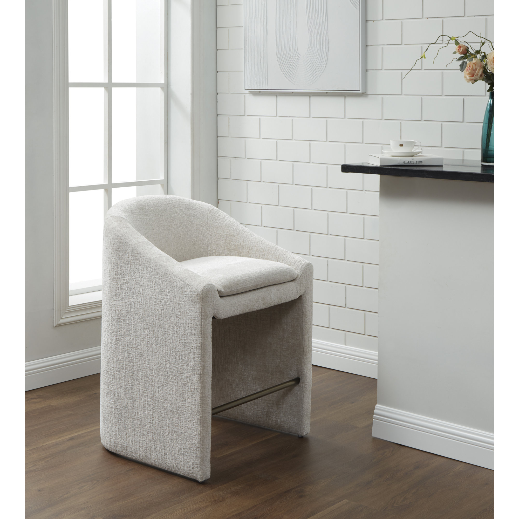 Kagan Upholstered Chenille Bar & Counter Stool, Cream, Counter Stool (26.8" Seat Height)