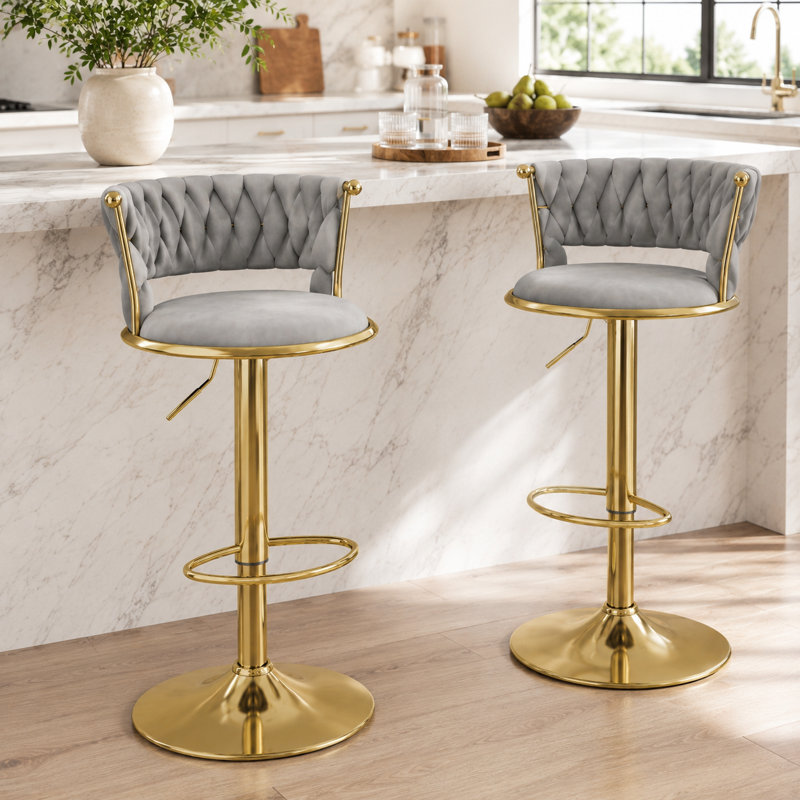 Velvet Adjustable Swivel Bar Stool, Gray