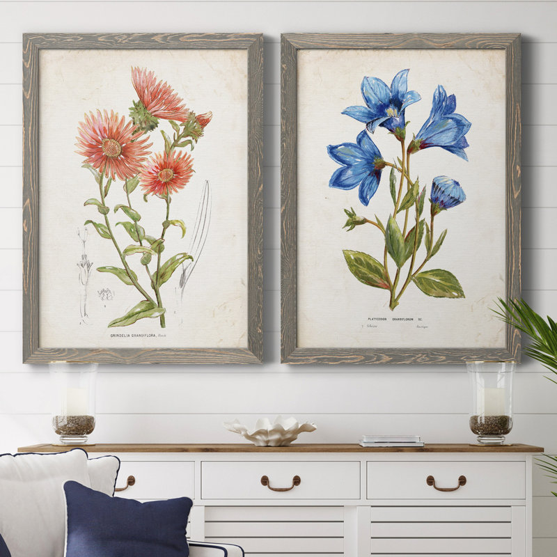 «Botanical I», ensemble de 2 reproductions d'art, Pas de tapis, Toile avec cadre gris, H 37,5 po x l 55 po x P 1,5 po