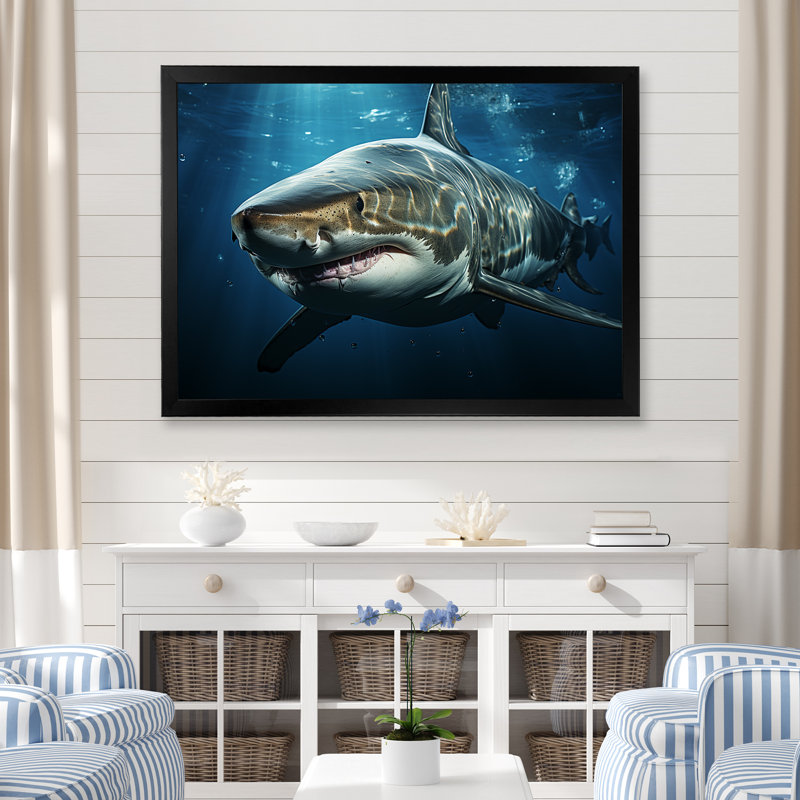 " Oceans Blue Ghost Shark Photography ", Black Single Picture Framed, 16" H x 32" W x 1" D