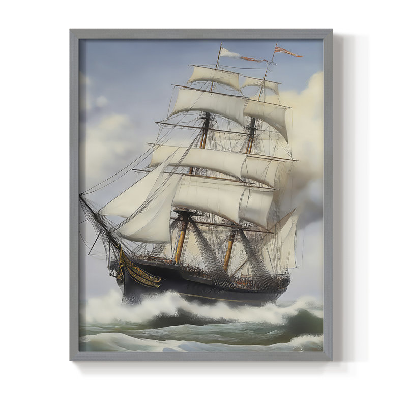 NAUTICAL Series LXIV, reproduction encadrée - bois massif, H 21 po x l 17 po, Gris