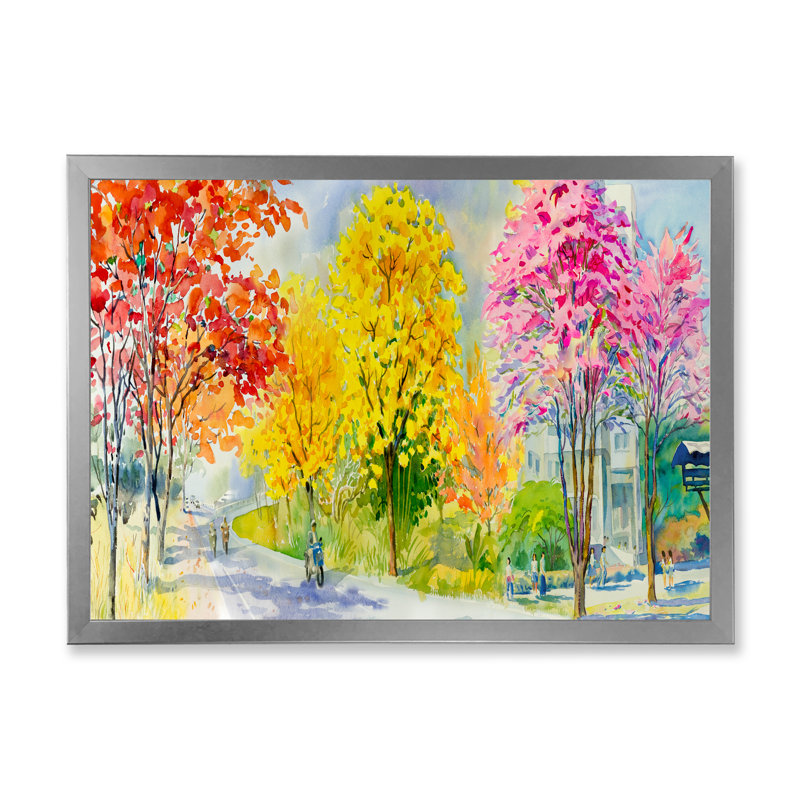 «Path To Four Season Trees», reproduction encadrée sur toile, H 16 po x l 32 po x P 1 po, Cadre photo argenté