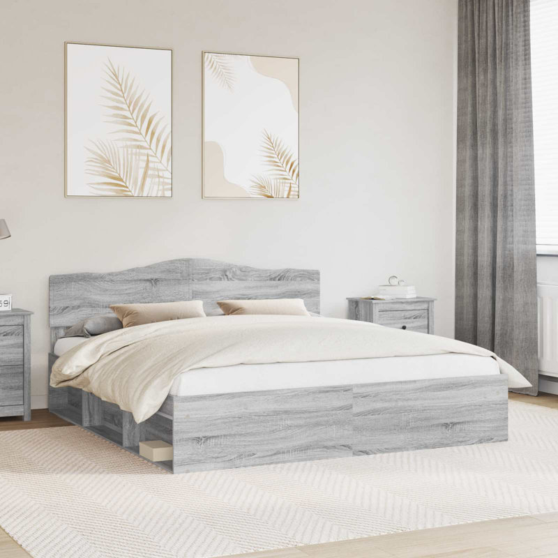 Solid Wood Bed, Grey Sonoma, Super King (6')
