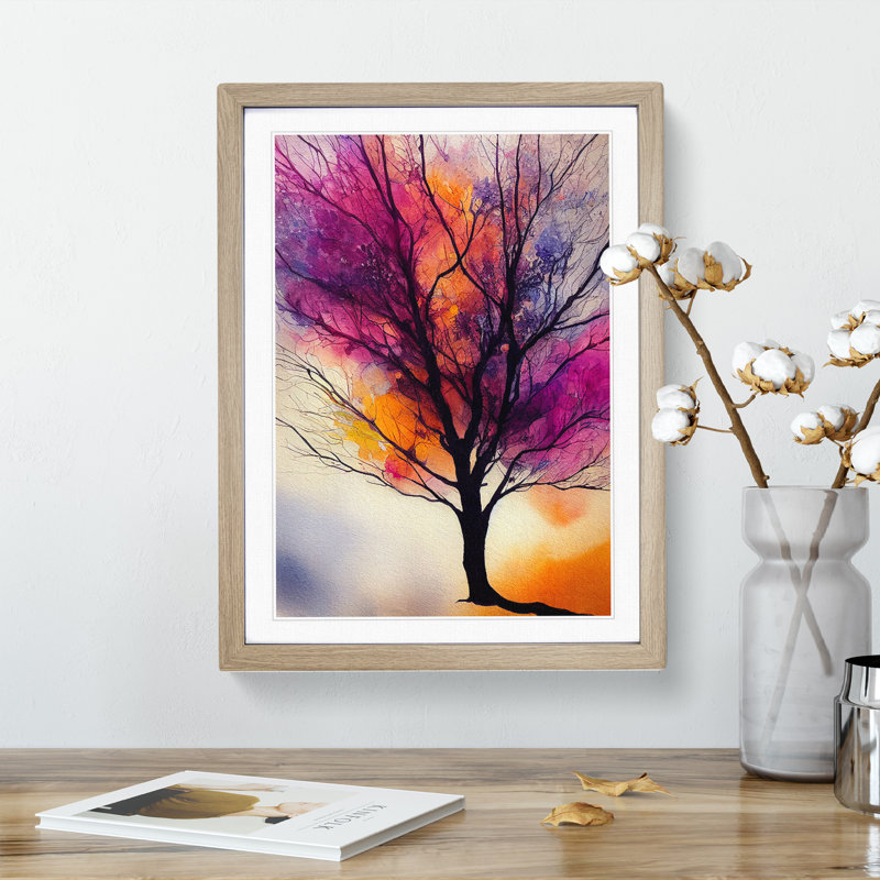 XV1022-5340X Wonderful Painted Tree No.6 - Single Picture Frame Print, 64cm H x 46cm W x 2cm D, Oak Framed