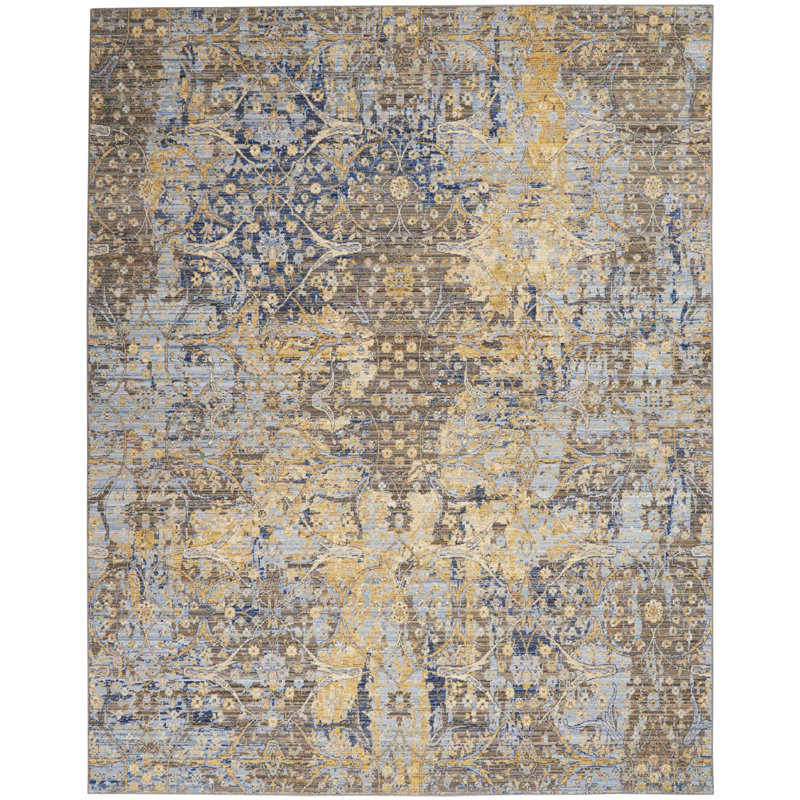 Tapis beige / bleu en laine Goncalo, Rectangle : 5 pi 6 po x 8 pi