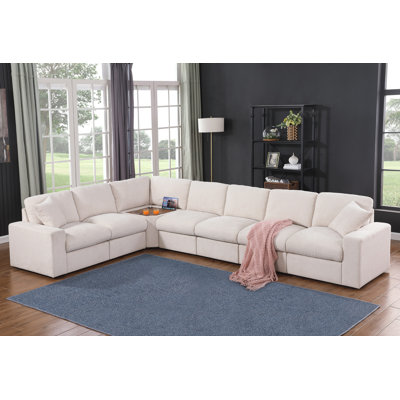 Canapé d'angle modulaire coupable avec console de porte-gobelets et port USB