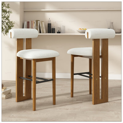 Renee Indoor Wooden Upholstered Barstool, Walnut Finished and White Upholstery, Ergonomic Comfort and Versatile Design