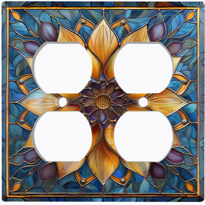 Metal Light Switch Plate Cover; Us Standard Size 4 Gang Toggle - Stained Glass Print Flower