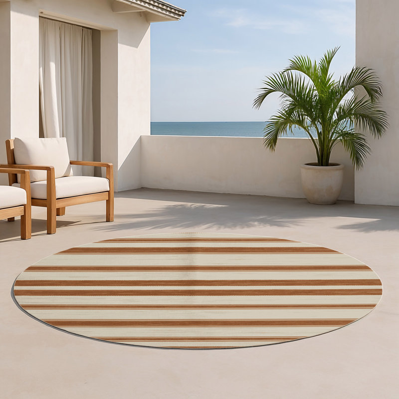 Tapis intérieur / extérieur beige HorizontalStripes, Rond 5 pi