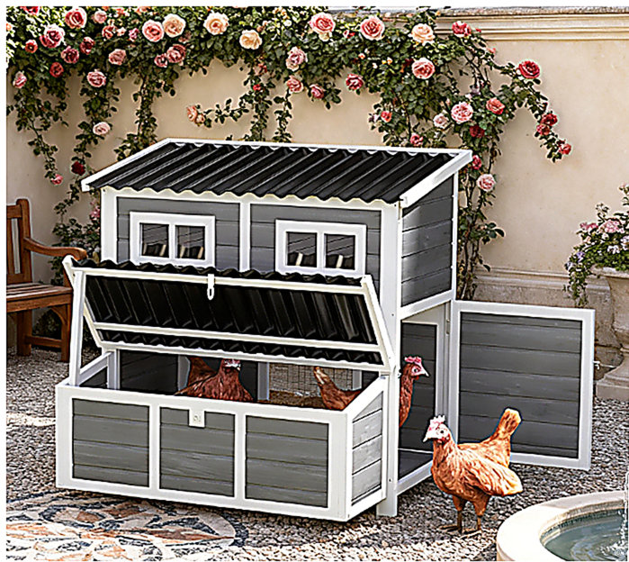 Poulailler en bois avec nichoir, niche 39 po pour 4 à 6 poules, lapins