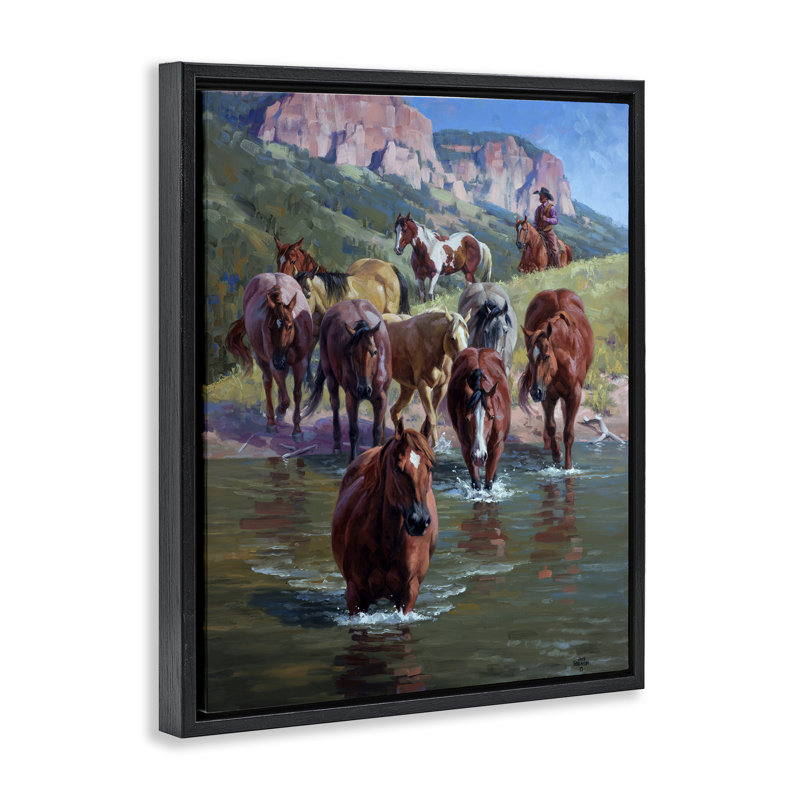 Art mural sur toile Cowboy, H 31 po x l 25 po, Cadre flottant noir de jais