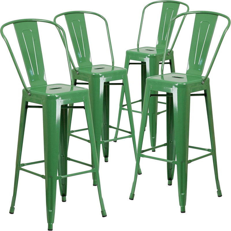 Anastassios Industrial Style Stool Chair- Modern Metal Galvanised Steel, Bar Stool (76.8cm Seat Height), Green