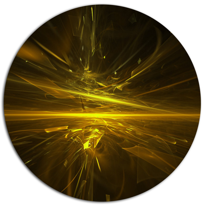 « brillante golden chaos fractal design », impression sur métal, H 23 po x l 23 po x P 1 po