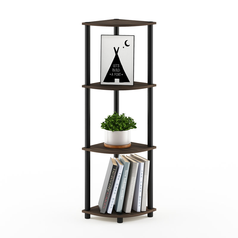 Elvin Corner Shelving Bookcase, Columbia Walnut/Black Round Tubes