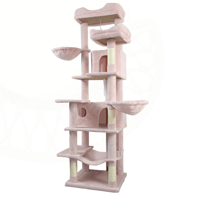 Arbre à chat à plusieurs niveaux 68 po avec hamacs, grotte et griffoirs pour chats d'intérieur, Rose