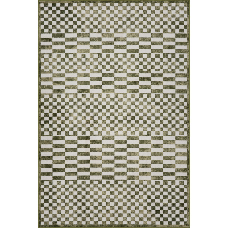  Nikita SpinClean Faded Geometric Machine Washable Area Rug, Rectangle 6' x 9', Green