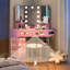 Dressing Table with Motion Sensor 3-colour lighting, Charging Socket, Storage Drawers and Stool-1507937013
