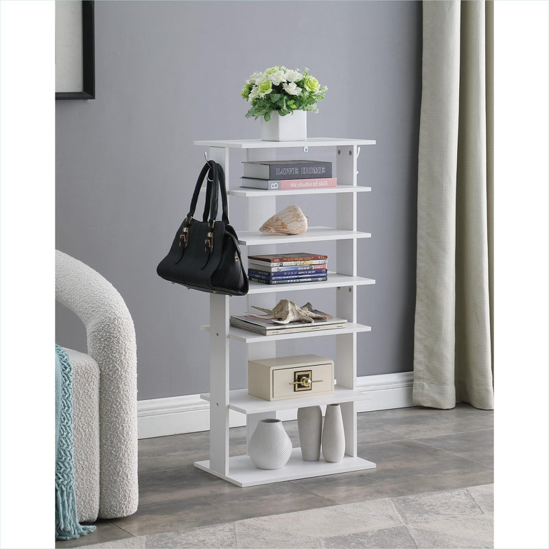 Range-chaussures vertical à 7 niveaux avec rangement compact pour panneau de particules blanc compact