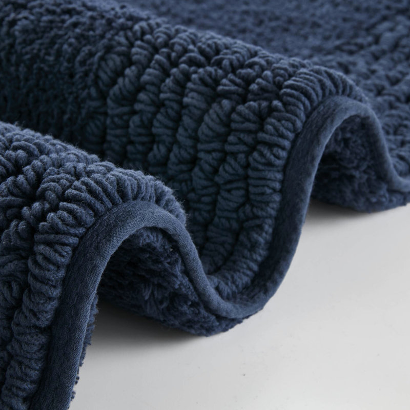 1 Pcs Navy 20X30" 3000 Gsm 100% Cotton Reversible Bath Rug With And Dense Construction, - , Machine Washable, Medium Pile 0.5", Match Towels Heavyweight Soft Surface, Non Slip Suggested, 0.5