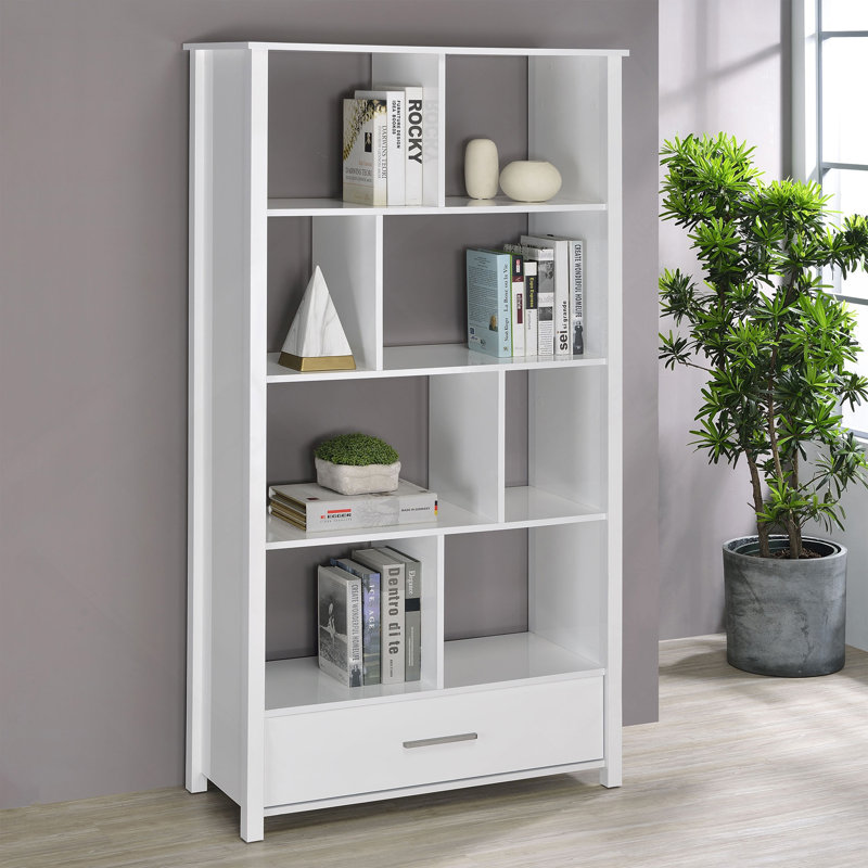 Bibliothèque de rangement blanche brillante à 4 tablettes, Blanc brillant