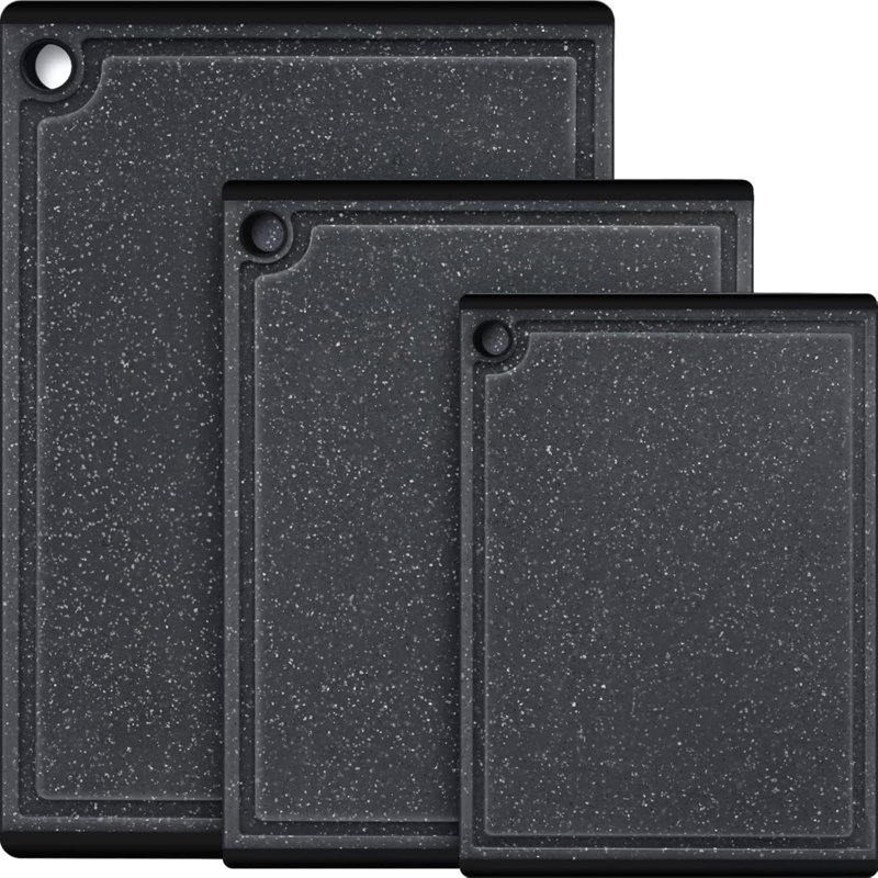 Planches à découper en plastique pour la cuisine, ensemble de 3 planches à découper allant au lave-vaisselle avec pieds antidérapants et rainures à jus