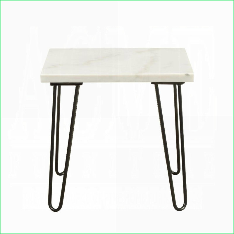 Table basse moderne en marbre blanc pour le salon, pieds en métal noir, assemblage facile, Blanc, Noir