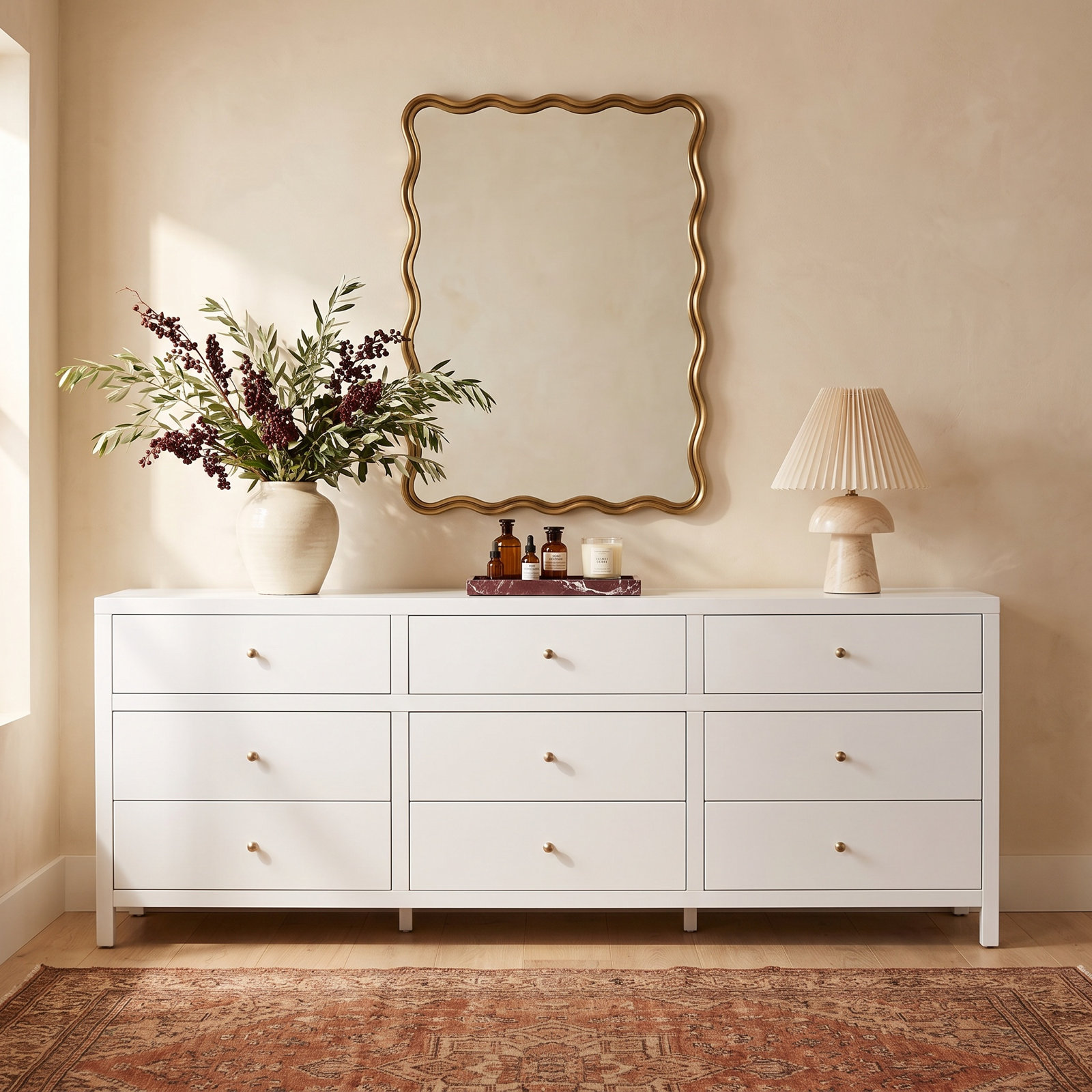 Celine 84" Acacia Double Dresser, Smooth White