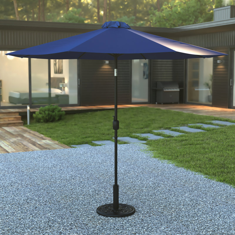 Ensemble Narron - Parasol rond 9 pi et base imperméable universelle en ciment, Marine