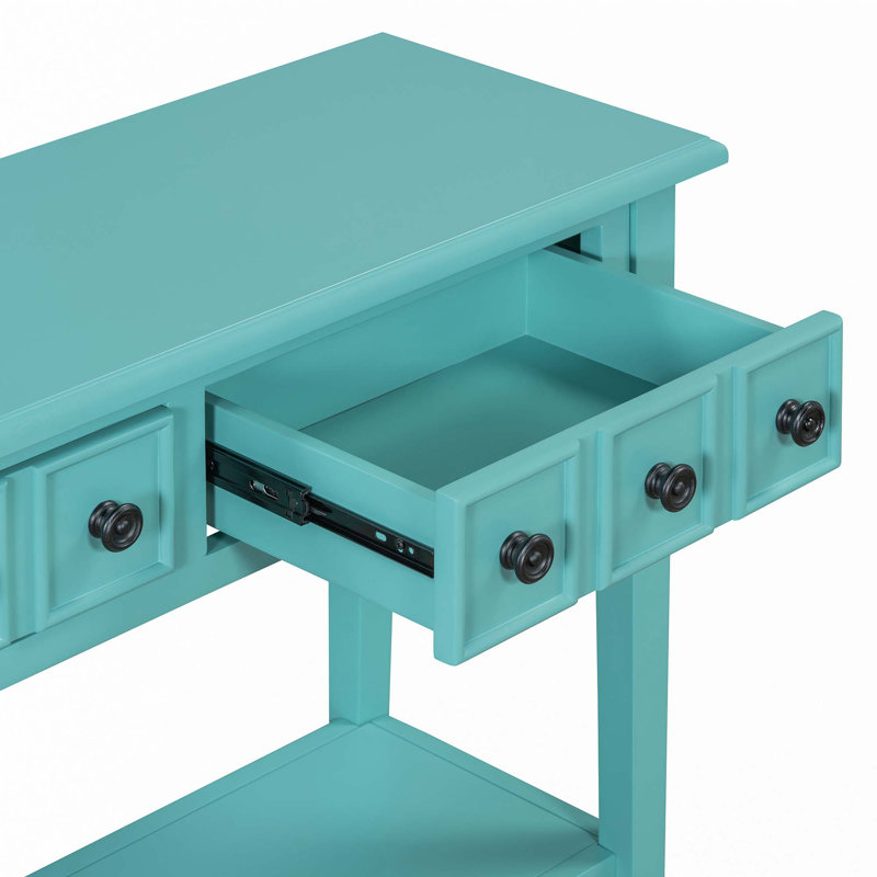Table d'entrée avec 2 tiroirs, console rustique, Sarcelle
