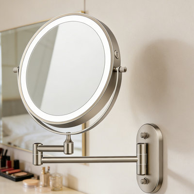 8''Rechargeable Double-Sided Magnifying Mirror，1X/30X，Wall Mounted Lighted Makeup Mirror,LED Touch Screen And 360 Swivel，Wall Mounted Bathroom Makeup Mirror With Light