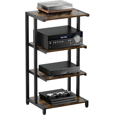 Meuble de rangement multimédia à 4 niveaux pour accessoires de télévision, consoles de jeux, équipement audio et systèmes de divertissement à domicile avec ventilation ouverte et structure en acier robuste