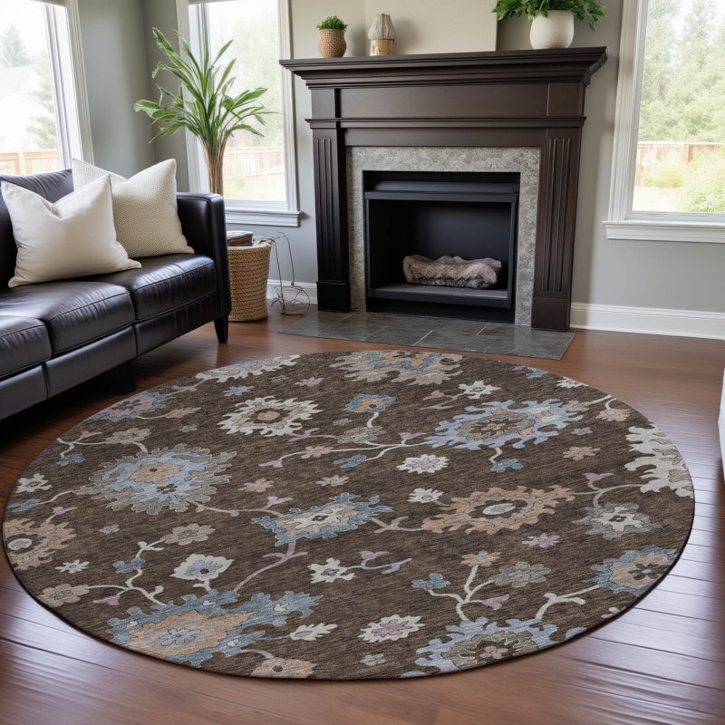 Premium Machine Washable Jaylin AMF1218 Global Rug, Rond 8 pi